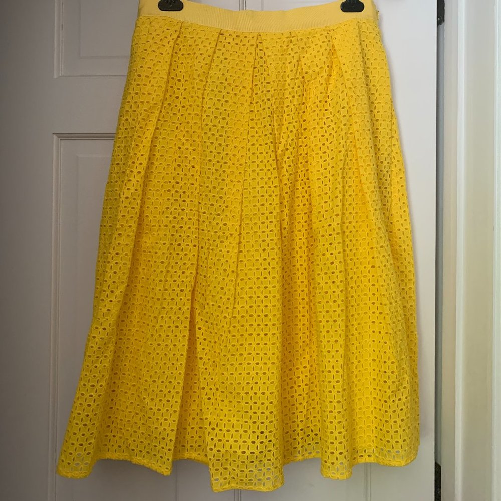 Yellow A-Line Eyelit Skirt with Pockets by 1901